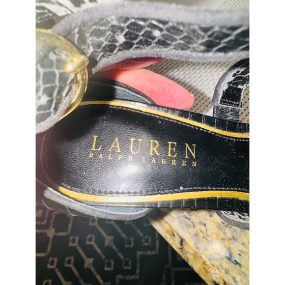 Lauren Ralph Lauren Black Crocodile Embossed Strappy Heels With Gold Buckle 6 - Picture 9 of 11